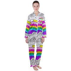 Rainbow Fun Cute Minimal Doodle Drawing 3 Women s Long Sleeve Satin Pajamas Set	