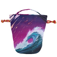 Tsunami Waves Ocean Sea Nautical Nature Water Unique Drawstring Bucket Bag by Jancukart