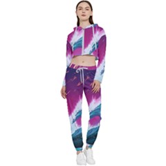 Tsunami Waves Ocean Sea Nautical Nature Water Unique Cropped Zip Up Lounge Set by Jancukart