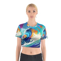 Tsunami Waves Ocean Sea Nautical Nature Water Art Cotton Crop Top by Jancukart