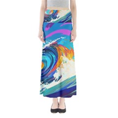 Tsunami Waves Ocean Sea Nautical Nature Water Art Full Length Maxi Skirt by Jancukart