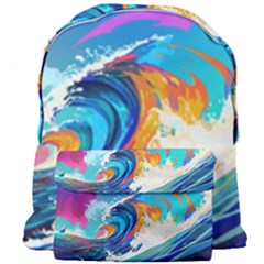 Tsunami Waves Ocean Sea Nautical Nature Water Art Giant Full Print Backpack by Jancukart