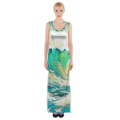 Waves Ocean Sea Tsunami Nautical 90 Thigh Split Maxi Dress