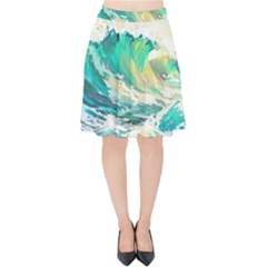 Waves Ocean Sea Tsunami Nautical 90 Velvet High Waist Skirt by Jancukart