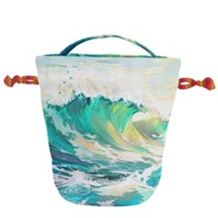 Waves Ocean Sea Tsunami Nautical 90 Drawstring Bucket Bag by Jancukart