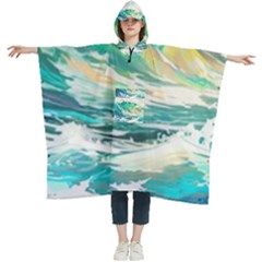 Waves Ocean Sea Tsunami Nautical 90 Women s Hooded Rain Ponchos by Jancukart