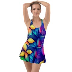 Ai Generated Artwork Leaves Nature Pattern Ruffle Top Dress Swimsuit by Jancukart