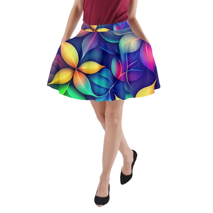 Ai Generated Artwork Leaves Nature Pattern A-Line Pocket Skirt