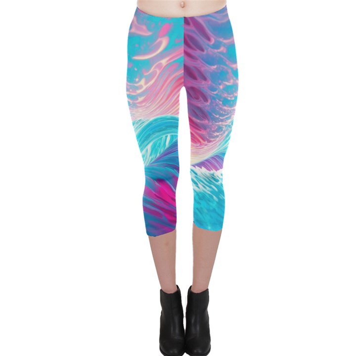 Tsunami Waves Ocean Sea Nautical Nature Water 6 Capri Leggings 