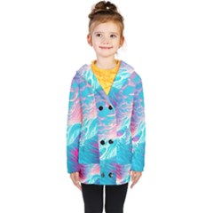 Tsunami Waves Ocean Sea Nautical Nature Water 6 Kids  Double Breasted Button Coat