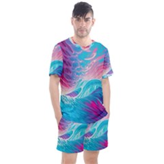 Tsunami Waves Ocean Sea Nautical Nature Water 6 Men s Mesh Tee And Shorts Set