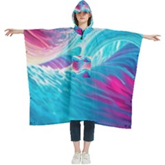 Tsunami Waves Ocean Sea Nautical Nature Water 6 Women s Hooded Rain Ponchos by Jancukart