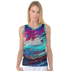 Tsunami Waves Ocean Sea Nautical Nature Water Painting Women s Basketball Tank Top by Jancukart