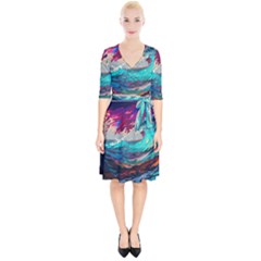 Tsunami Waves Ocean Sea Nautical Nature Water Painting Wrap Up Cocktail Dress