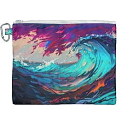 Tsunami Waves Ocean Sea Nautical Nature Water Painting Canvas Cosmetic Bag (XXXL)