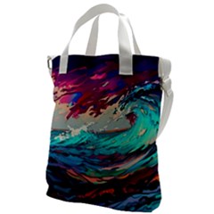 Tsunami Waves Ocean Sea Nautical Nature Water Painting Canvas Messenger Bag by Jancukart