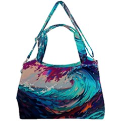 Tsunami Waves Ocean Sea Nautical Nature Water Painting Double Compartment Shoulder Bag by Jancukart