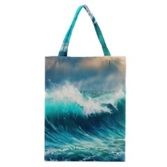 Waves Ocean Sea Tsunami Nautical Blue Classic Tote Bag by Jancukart