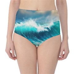 Waves Ocean Sea Tsunami Nautical Blue Classic High-waist Bikini Bottoms by Jancukart