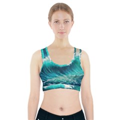 Waves Ocean Sea Tsunami Nautical Blue Sports Bra With Pocket by Jancukart