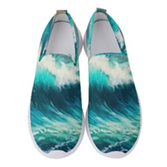 Waves Ocean Sea Tsunami Nautical Blue Women s Slip On Sneakers by Jancukart