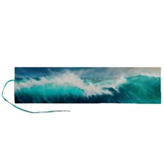 Waves Ocean Sea Tsunami Nautical Blue Roll Up Canvas Pencil Holder (l) by Jancukart