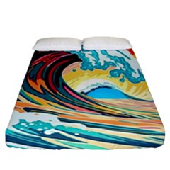 Waves Ocean Sea Tsunami Nautical 8 Fitted Sheet (california King Size) by Jancukart