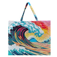 Waves Ocean Sea Tsunami Nautical 8 Zipper Large Tote Bag by Jancukart