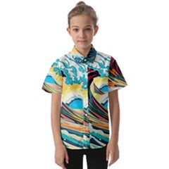 Waves Ocean Sea Tsunami Nautical 8 Kids  Short Sleeve Shirt