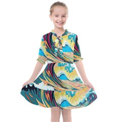 Waves Ocean Sea Tsunami Nautical 8 Kids  All Frills Chiffon Dress