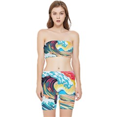 Waves Ocean Sea Tsunami Nautical 8 Stretch Shorts And Tube Top Set