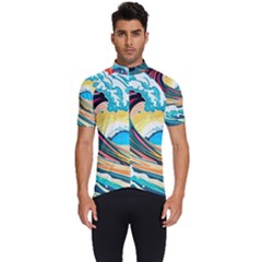 Waves Ocean Sea Tsunami Nautical 8 Men s Short Sleeve Cycling Jersey by Jancukart