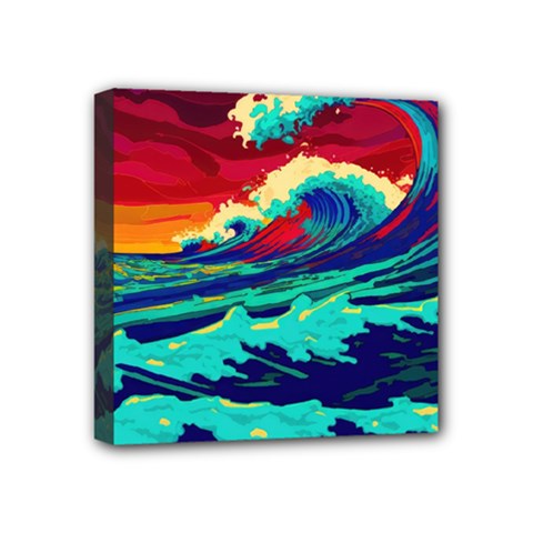 Tsunami Waves Ocean Sea Nautical Nature Water 9 Mini Canvas 4  X 4  (stretched)