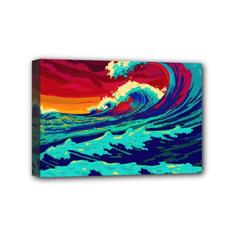 Tsunami Waves Ocean Sea Nautical Nature Water 9 Mini Canvas 6  X 4  (stretched) by Jancukart