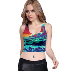 Tsunami Waves Ocean Sea Nautical Nature Water 9 Racer Back Crop Top by Jancukart