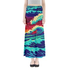 Tsunami Waves Ocean Sea Nautical Nature Water 9 Full Length Maxi Skirt by Jancukart