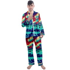 Tsunami Waves Ocean Sea Nautical Nature Water 9 Men s Long Sleeve Satin Pajamas Set