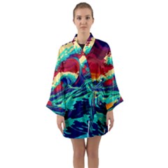 Tsunami Waves Ocean Sea Nautical Nature Water 9 Long Sleeve Satin Kimono by Jancukart