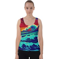 Tsunami Waves Ocean Sea Nautical Nature Water 9 Velvet Tank Top by Jancukart