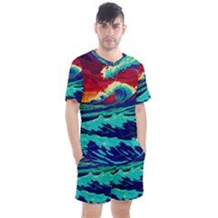 Tsunami Waves Ocean Sea Nautical Nature Water 9 Men s Mesh Tee And Shorts Set