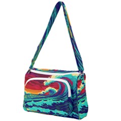 Tsunami Waves Ocean Sea Nautical Nature Water 9 Front Pocket Crossbody Bag by Jancukart