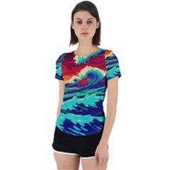 Tsunami Waves Ocean Sea Nautical Nature Water 9 Back Cut Out Sport Tee by Jancukart