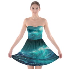 Tsunami Waves Ocean Sea Nautical Nature Water 7 Strapless Bra Top Dress