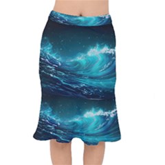 Tsunami Waves Ocean Sea Nautical Nature Water 7 Short Mermaid Skirt by Jancukart
