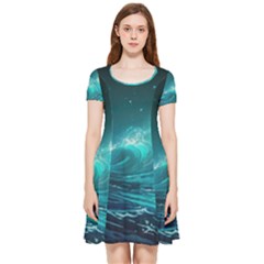 Tsunami Waves Ocean Sea Nautical Nature Water 7 Inside Out Cap Sleeve Dress by Jancukart