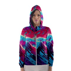 Tsunami Waves Ocean Sea Nautical Nature Water Blue Pink Women s Hooded Windbreaker by Jancukart