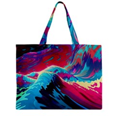 Tsunami Waves Ocean Sea Nautical Nature Water Blue Pink Zipper Mini Tote Bag