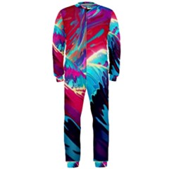 Tsunami Waves Ocean Sea Nautical Nature Water Blue Pink OnePiece Jumpsuit (Men)