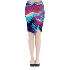 Tsunami Waves Ocean Sea Nautical Nature Water Blue Pink Midi Wrap Pencil Skirt by Jancukart