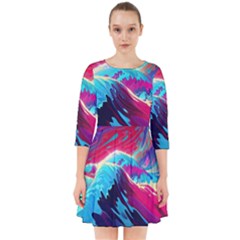 Tsunami Waves Ocean Sea Nautical Nature Water Blue Pink Smock Dress